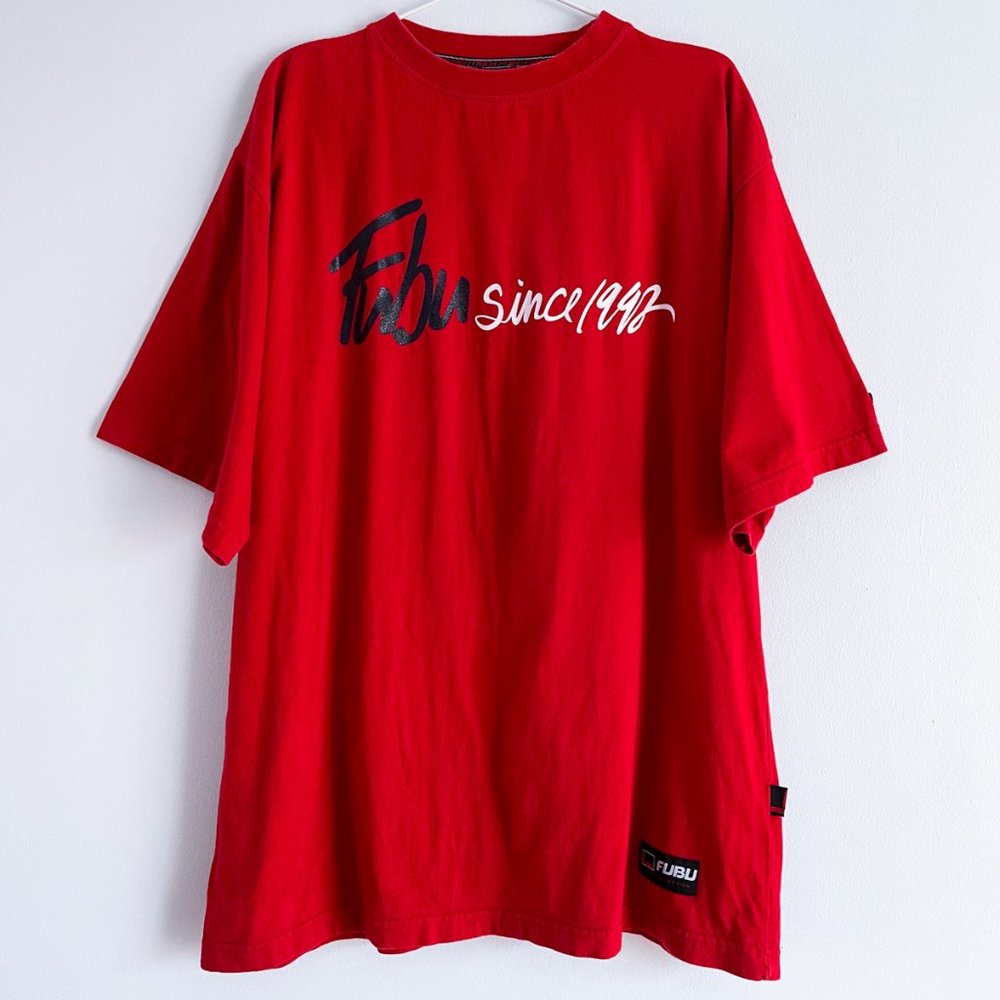 Vintage FUBU Collection Heavy Cotton Red Oversize T Shirt 90's Graphic Tee Men L
